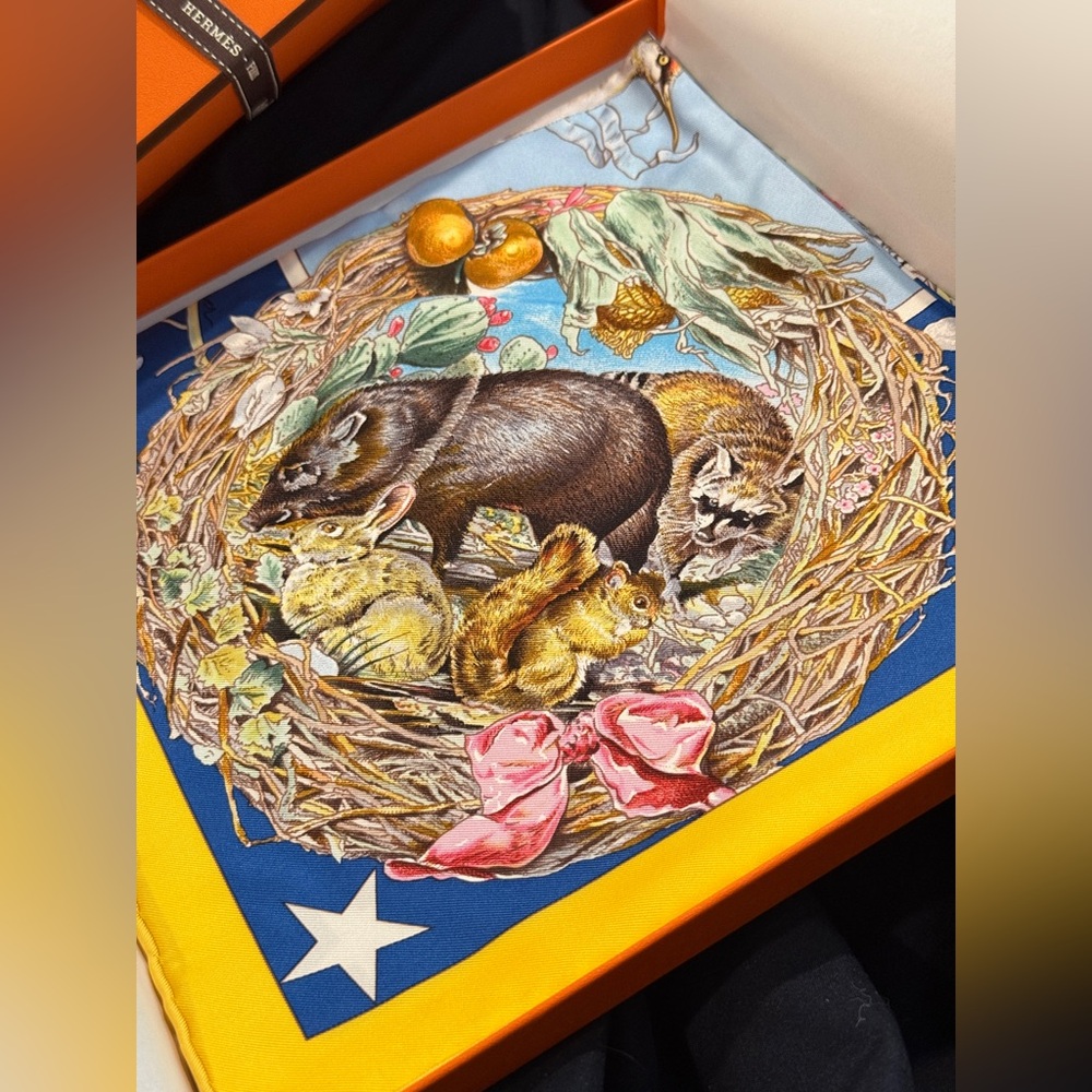 EXTREMELY RARE HERMES Faune et Flore du Texas forever scarf 90 COLLECTOR PIECE - Picture 4 of 10